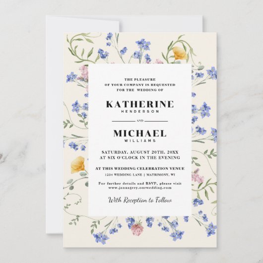 Elegante Waterverf Wildflowers Meadow Wedding Kaart (Voorkant)