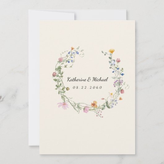 Elegante Waterverf Wildflowers Meadow Wedding Kaart (Achterkant)