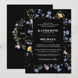Elegante Waterverf Wildflowers Meadow Wedding Kaart