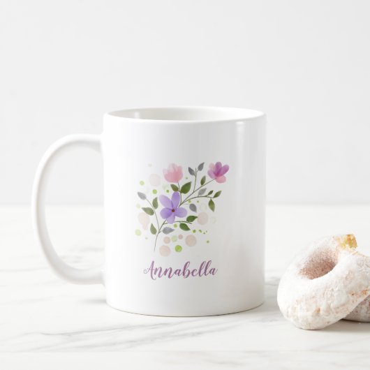 Elegante Waterverf Wildflowers met Naam Gift Koffiemok (Met donut)