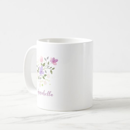 Elegante Waterverf Wildflowers met Naam Gift Koffiemok (Voorkant links)