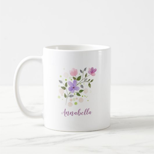 Elegante Waterverf Wildflowers met Naam Gift Koffiemok (Links)