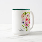 Elegante Waterverf Wildflowers met naam Tweekleurige Koffiemok (Voorkant rechts)