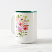 Elegante Waterverf Wildflowers met naam Tweekleurige Koffiemok (Voorkant links)