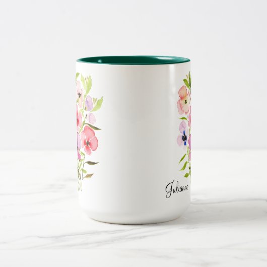 Elegante Waterverf Wildflowers met naam Tweekleurige Koffiemok (Center)