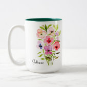 Elegante Waterverf Wildflowers met naam Tweekleurige Koffiemok (Links)