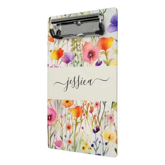 Elegante waterverf wildflowers scriptnaam mini klembord (Angled2)