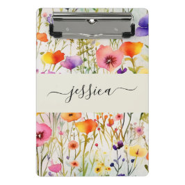 Elegante waterverf wildflowers scriptnaam mini klembord