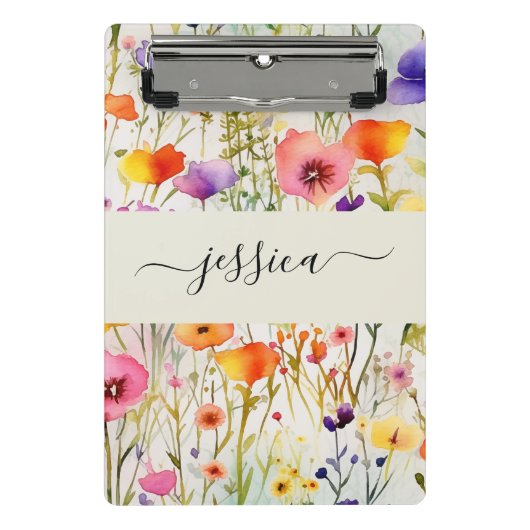 Elegante waterverf wildflowers scriptnaam mini klembord (Voorkant)