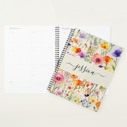 Elegante waterverf wildflowers scriptnaam planner (Display)