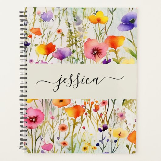 Elegante waterverf wildflowers scriptnaam planner (Voorkant)