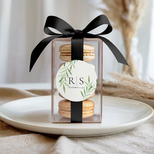 Elegante Waterverf Wilgen Bruiloft Monogram Ronde Sticker