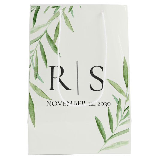 Elegante Waterverf Willow Greenery Monogram Medium Cadeauzakje (Achterkant)