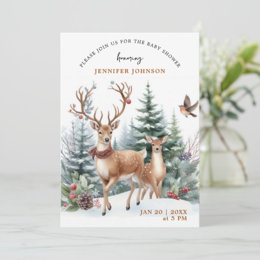 Elegante waterverf winter bos babyshower kaart (Staand voorkant)