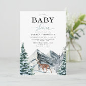 Elegante Waterverf Winter Forest Herten Baby showe Kaart (Staand voorkant)
