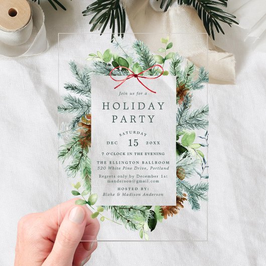 Elegante Waterverf Winter Groen Vakantie Party Acryl Uitnodigingen
