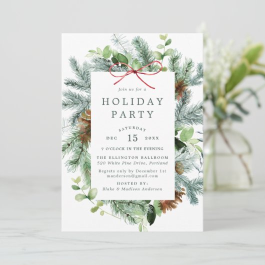 Elegante Waterverf Winter Groen Vakantie Party Kaart (Staand voorkant)