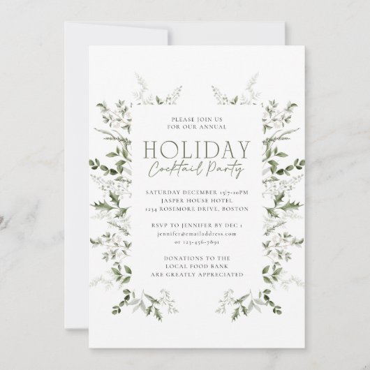 Elegante Waterverf Winter Groen Vakantie Party Kaart (Voorkant)