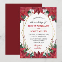 Elegante Waterverf Winter Rode Poinsettia Bruiloft