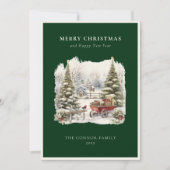 Elegante waterverf winter roodborstje in het bos v feestdagenkaart (Voorkant)