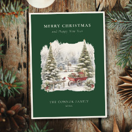 Elegante waterverf winter roodborstje in het bos v feestdagenkaart