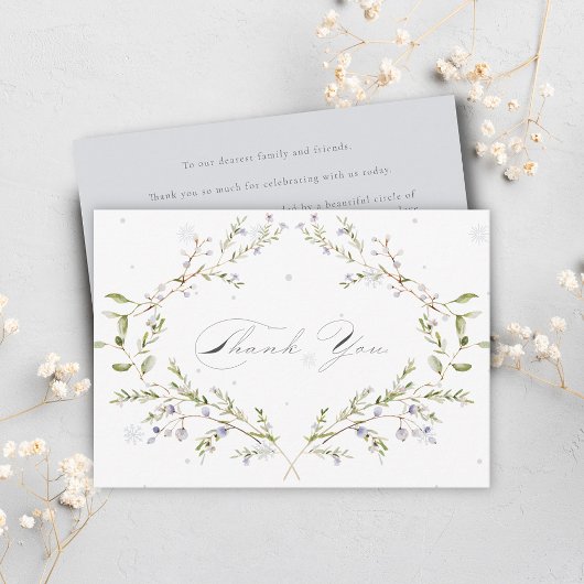 Elegante Waterverf Winter Wildbloemen Bruiloft Bedankkaart