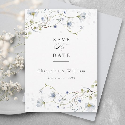 Elegante Waterverf Winter Wildbloemen Bruiloft Save The Date