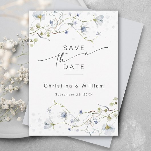 Elegante Waterverf Winter Wildbloemen Bruiloft Save The Date