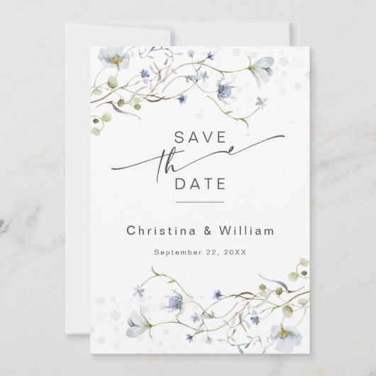 Elegante Waterverf Winter Wildbloemen Bruiloft Save The Date (Voorkant)