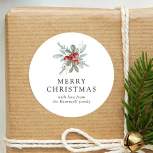 Elegante Waterverf Winterbessen Prettig Kerstfeest Ronde Sticker