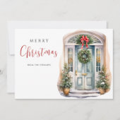 Elegante Waterverf winterdeur kerstvakantie Kaart (Voorkant)