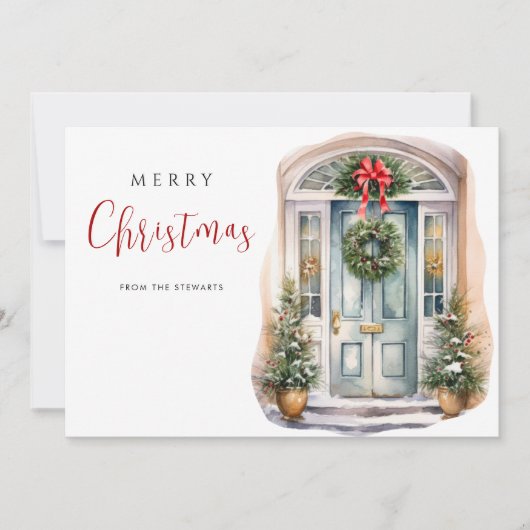 Elegante Waterverf winterdeur kerstvakantie Kaart (Voorkant)