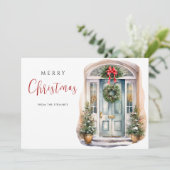 Elegante Waterverf winterdeur kerstvakantie Kaart (Staand voorkant)