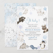 Elegante Waterverf Winterdieren Baby Sho Kaart (Voorkant / Achterkant)