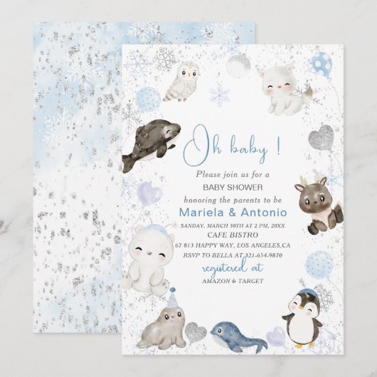 Elegante Waterverf Winterdieren Baby Sho Kaart (Voorkant / Achterkant)