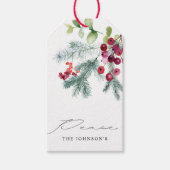 Elegante waterverf wintergroen rode bessen cadeaulabel (Voorkant)