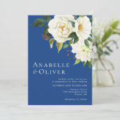 Elegante Waterverf wit bloemenblauw bruiloft Kaart (Staand voorkant)