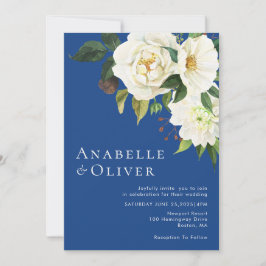 Elegante Waterverf wit bloemenblauw bruiloft Kaart