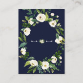 Elegante waterverf witte bloem donkerblauwe detail informatiekaartje (Achterkant)