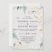 Elegante waterverf witte bloem gouden bruiloft kaart (Voorkant)