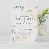 Elegante waterverf witte bloem gouden bruiloft kaart (Staand voorkant)