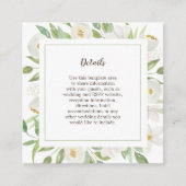 Elegante Waterverf Witte Bloemen Bruiloft Details Informatiekaartje (Voorkant)