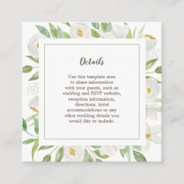Elegante Waterverf Witte Bloemen Bruiloft Details Informatiekaartje