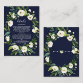 Elegante Waterverf Witte Bloemen Donkerblauw Detai Informatiekaartje (Voorkant / Achterkant)