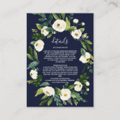 Elegante Waterverf Witte Bloemen Donkerblauw Detai Informatiekaartje (Voorkant)