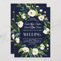 Elegante Waterverf Witte Bloemen Donkerblauwe Trou