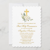 Elegante Waterverf witte bloemen gouden communie Kaart (Voorkant)