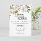 Elegante Waterverf Witte Bloemen Groen BRUILOFT Kaart (Staand voorkant)