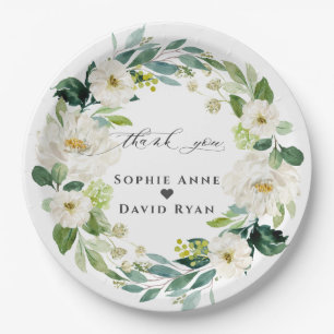 Elegante waterverf witte bloemen krans bruiloft   papieren bordje