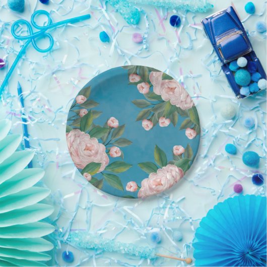 Elegante Waterverf witte bloemige pioenbloemen Papieren Bordje (Feest)